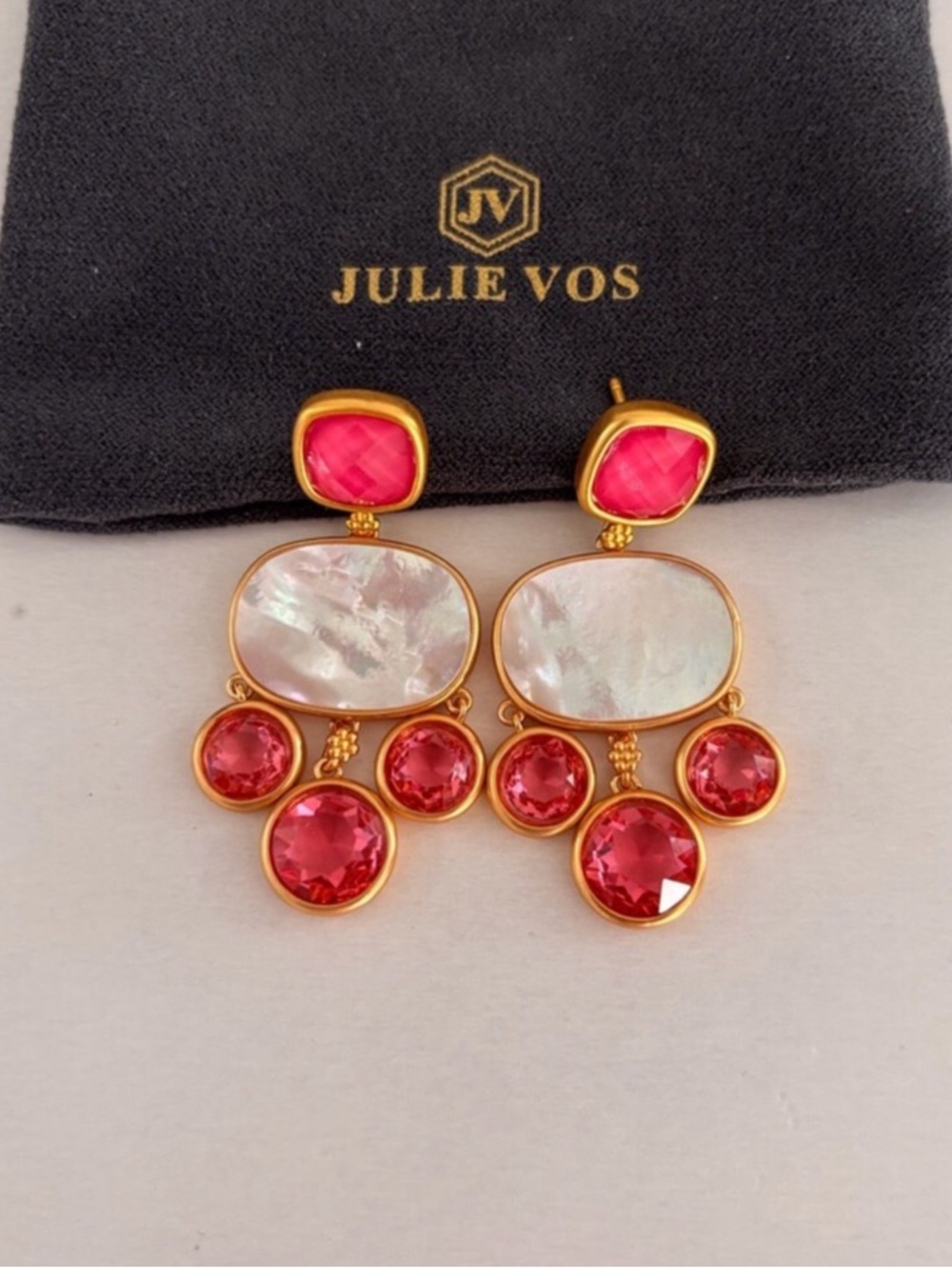 Julie Vos Pink and Mother-of-Pearl Gold Drop Earrings